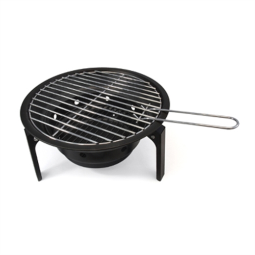 Kompakt, rund grill med sammenleggbare ben og lufteventiler. Enkel og funksjonell i design.