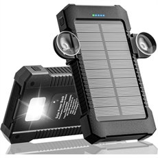 WASTDE Solenergibank 26 800 mAh, Solarlader med doble USB-porter og sugekoppfeste