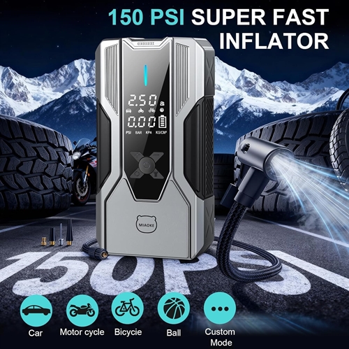 MIAOKE 8000A Jumpstarter, PowerBank og 150 PSI luftkompressor