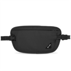 Sort PACSAFE Coversafe X100 pengepung med glidelåslomme, justerbar stropp og synlig logo på forsiden.
