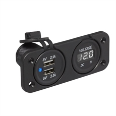 ProPlus Innebygd kit Voltmeter 12/24 Volt + Dobbel USB-kontakt