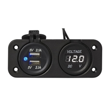 ProPlus Innebygd kit Voltmeter 12/24 Volt + Dobbel USB-kontakt